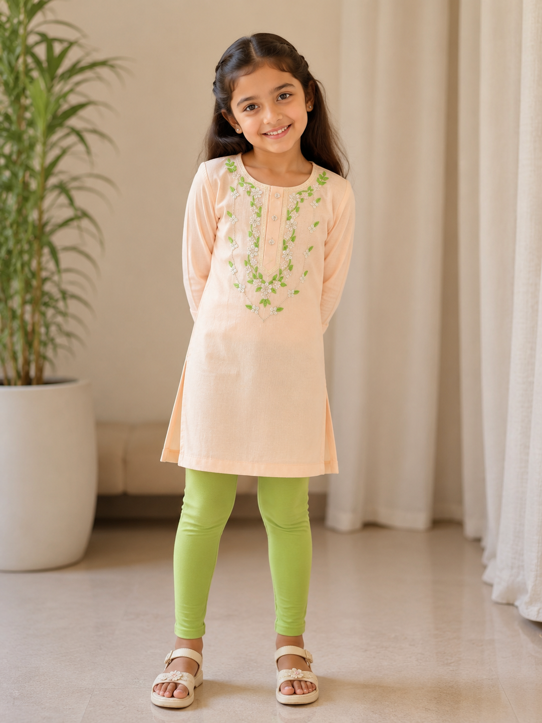 Girls Kurta(02781)Clr-Lite peach-Fabric Lawn For Summers