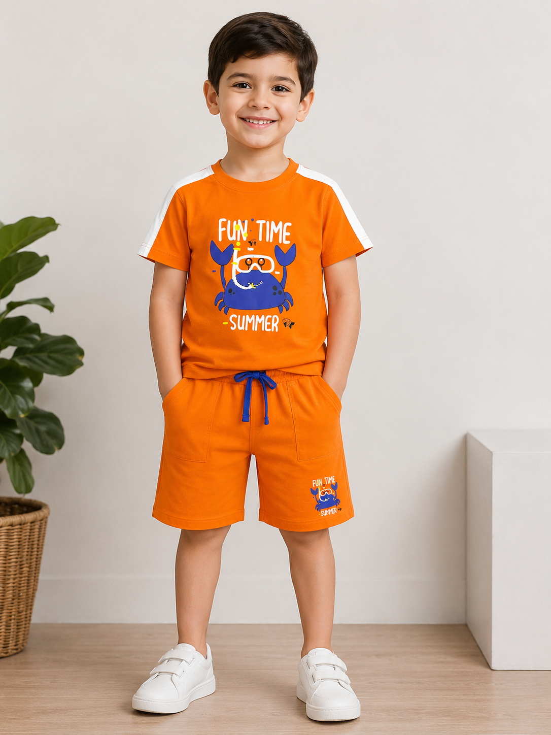 Boys Blended Pair(02848)Clr-Orange and Royal Blue-Fabric Blended