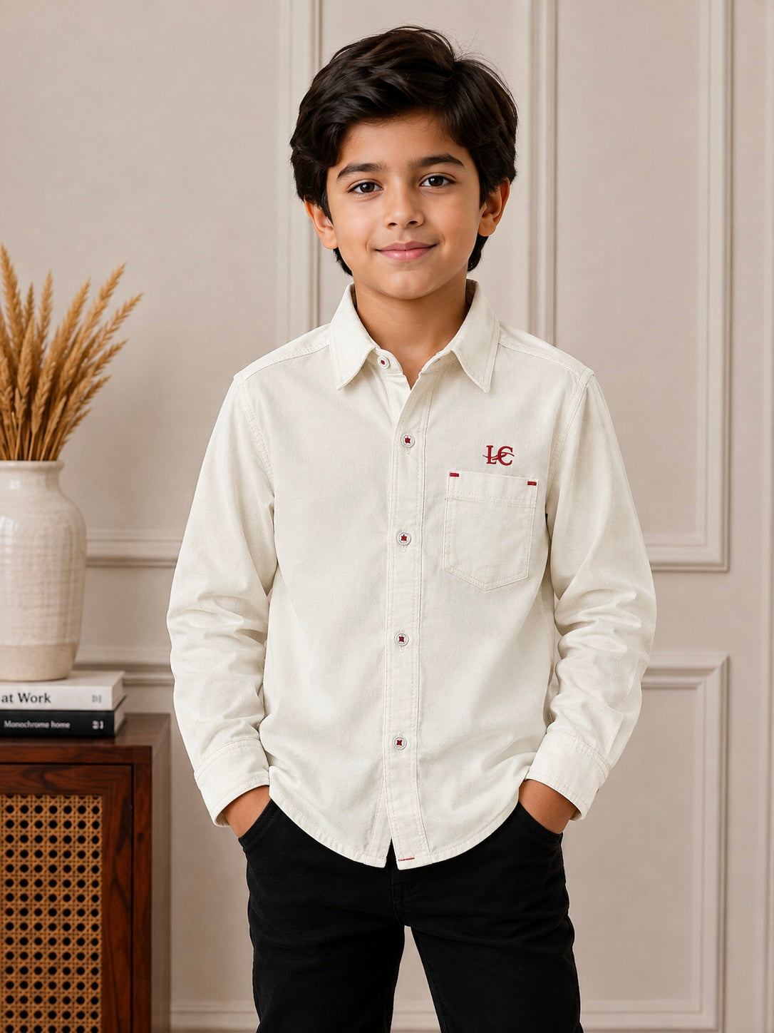 Boy Corduroy Shirt (0076) Clr-Off white-Fabric Soft Corduroy
