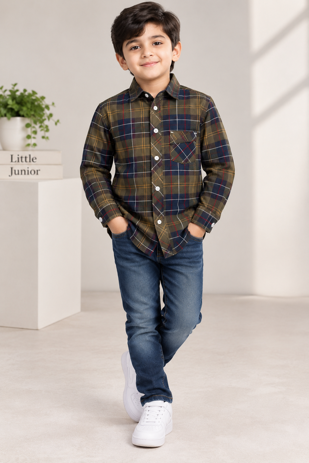 Boy Shirt (00165) Clr-Brown checks-Fabric Soft Flannel For winters