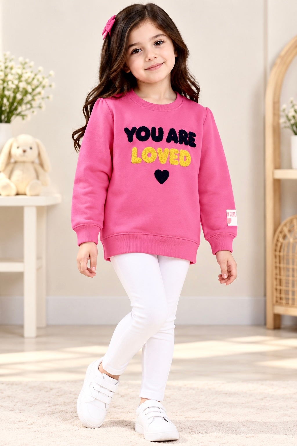 Girls Sweat-Shirt(00214)Clr-Pink-Fabric High Quality warm Fleece