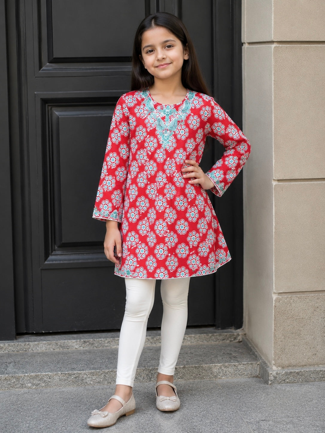 Girls Top (0098) Clr-Redish Orange-Fabric Khaddar