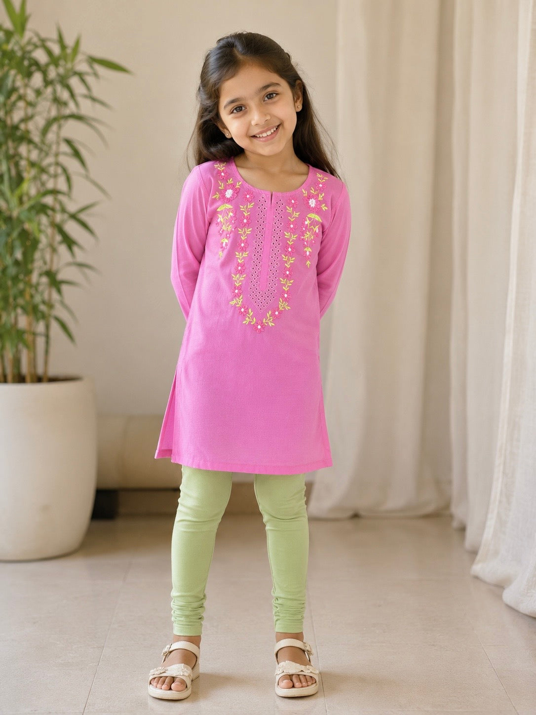 Girls Kurta(02779)Clr-Pink-Fabric Lawn For Summers