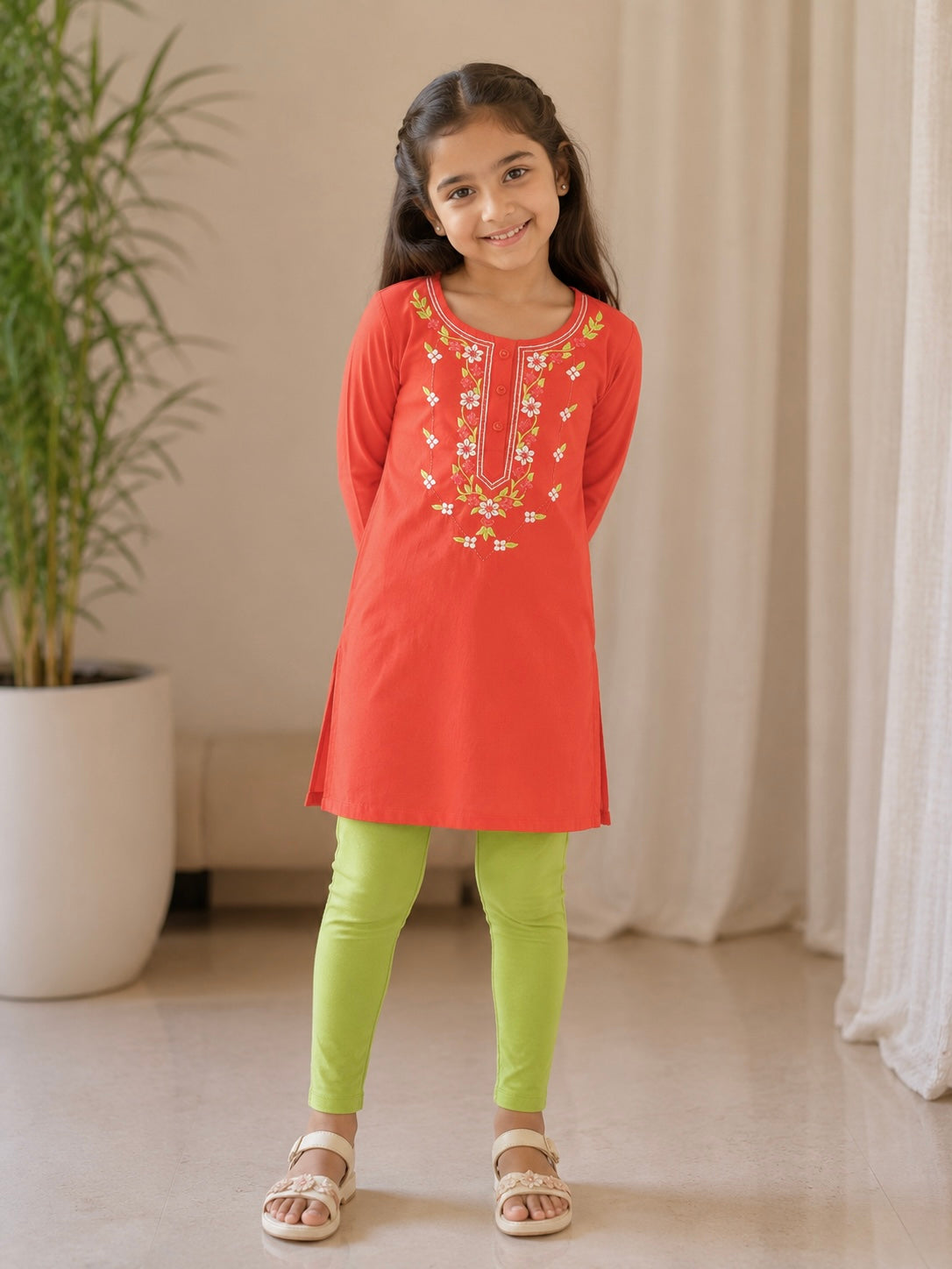 Girls Kurta(02782)Clr-Orange Peach-Fabric Lawn For Summers