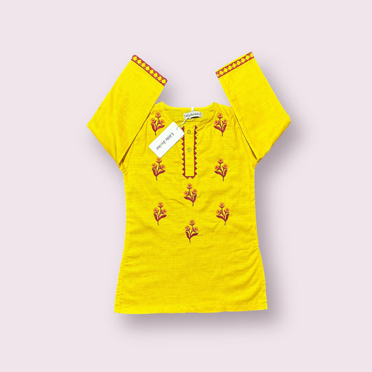 Girls Kurti (03409)-Fabric Khaddar-Clr Mustard Yellow