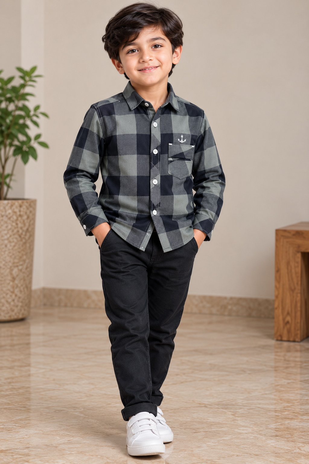 Boy Shirt (00379) Clr-Gry and Black-Fabric Soft Flannel For winters
