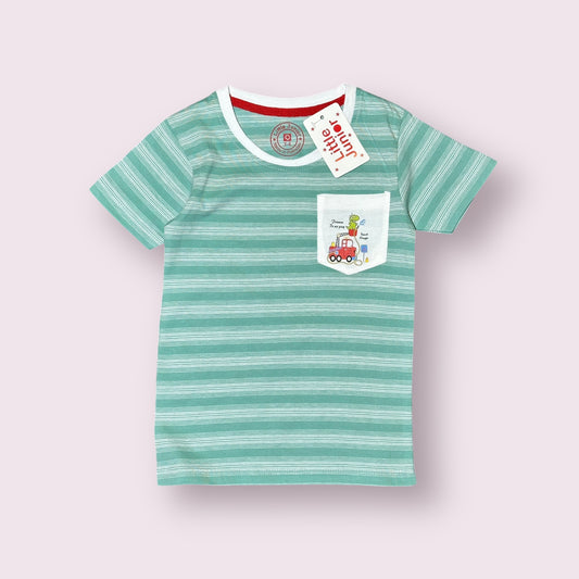 Boy T Shirt (0025)Clr-Green Lining-Fabric Blended Cotton