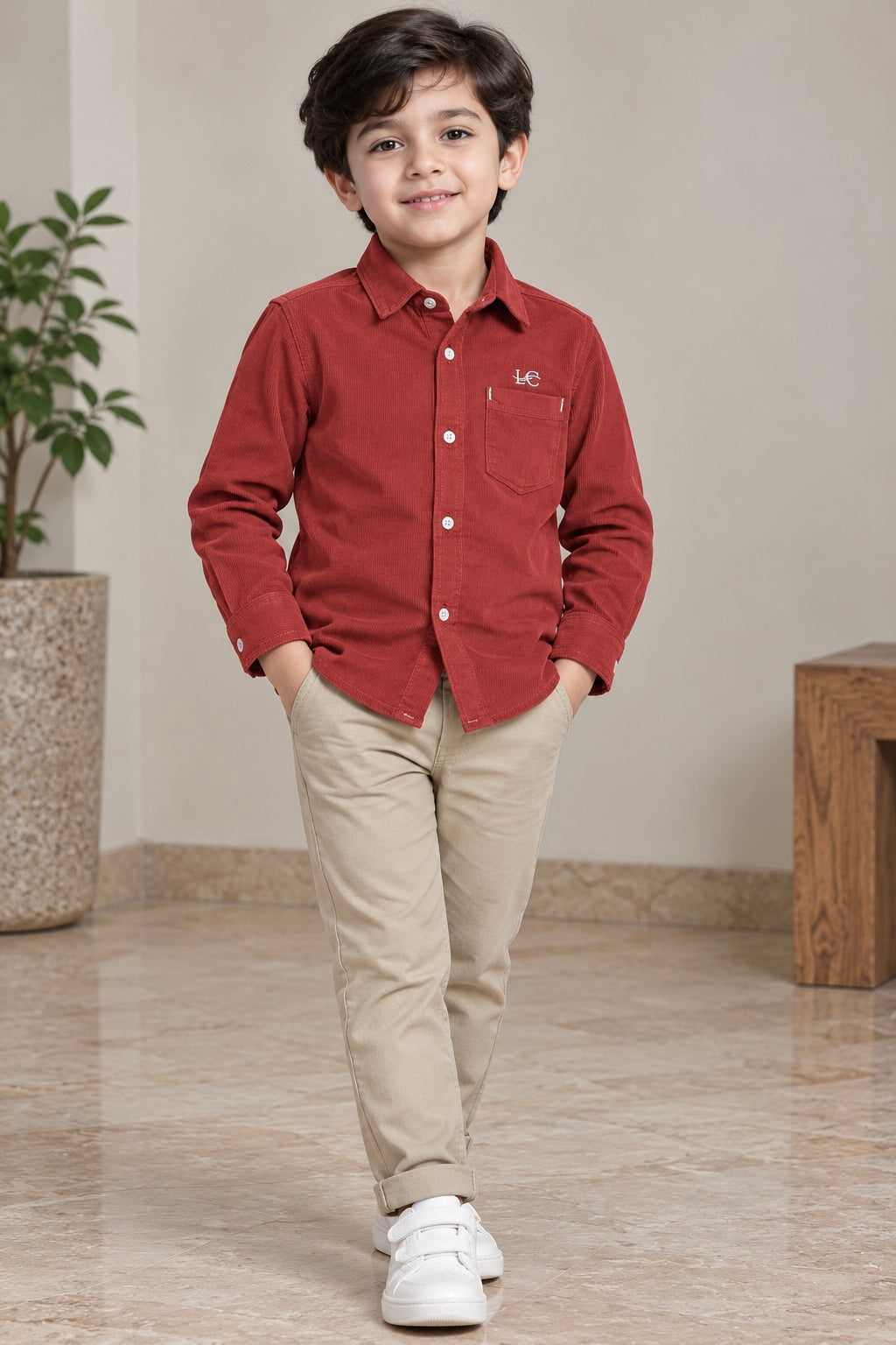 Boy Corduroy Shirt (00156)Clr-Lite Red-Fabric Soft Corduroy