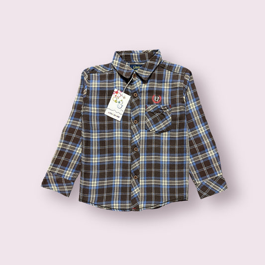 Boy Shirt (03506)Clr-Off Dark brown and royal blue