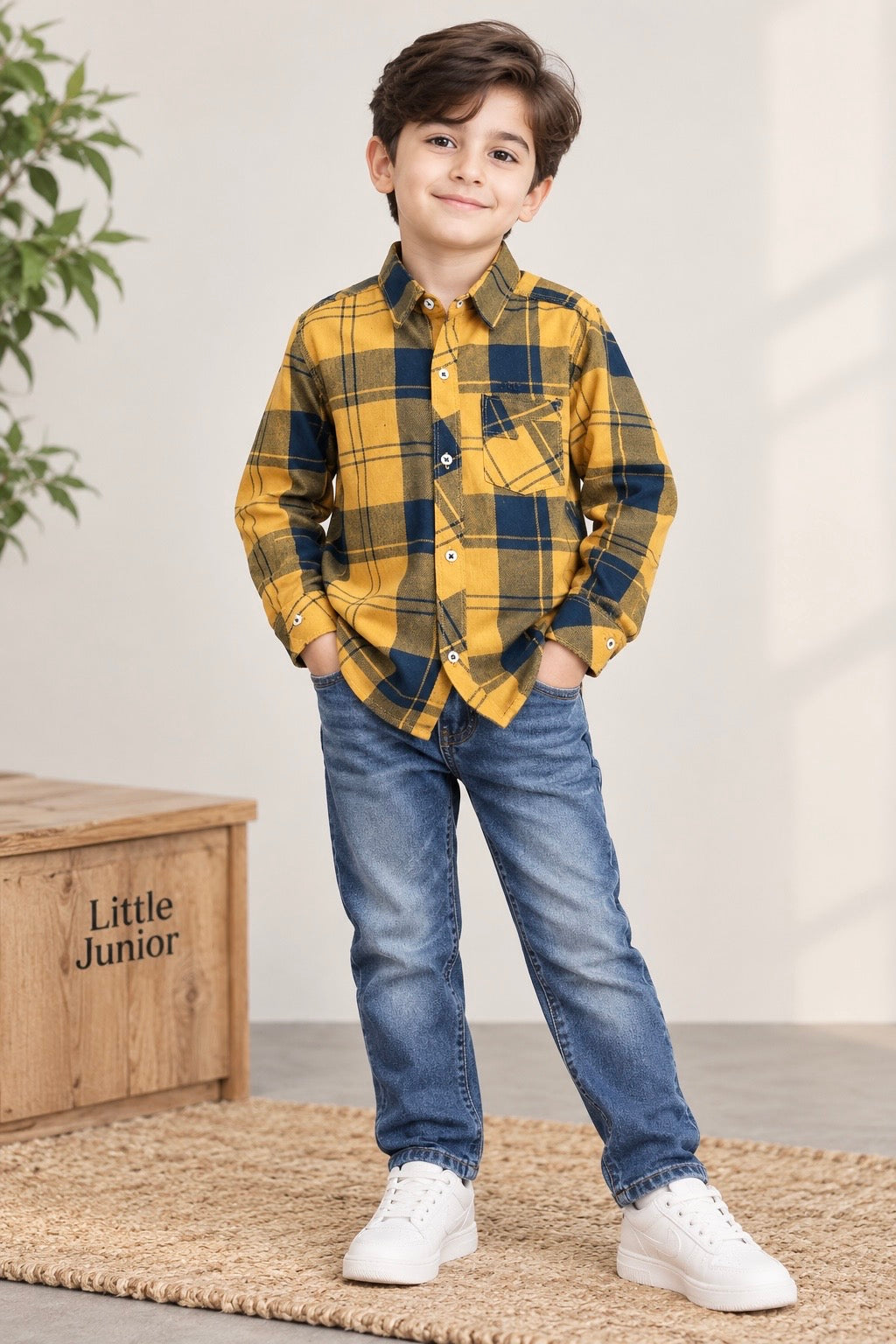 Boy Shirt (00197) Clr-Mastard and Blue-Fabric Soft Flannel For winters