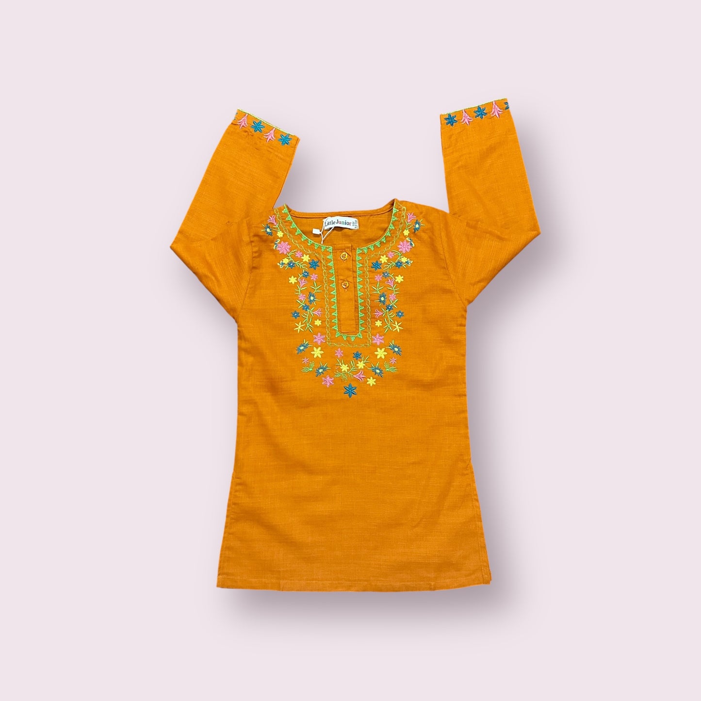 Girls Kurti (03615)-Fabric Khaddar-Clr  Orange