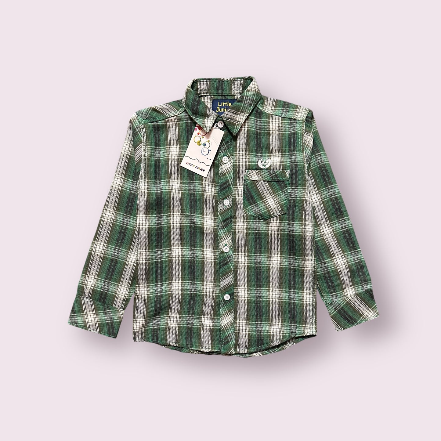 Boy Shirt (03535)Fabric Flannel-Clr Green And Gry