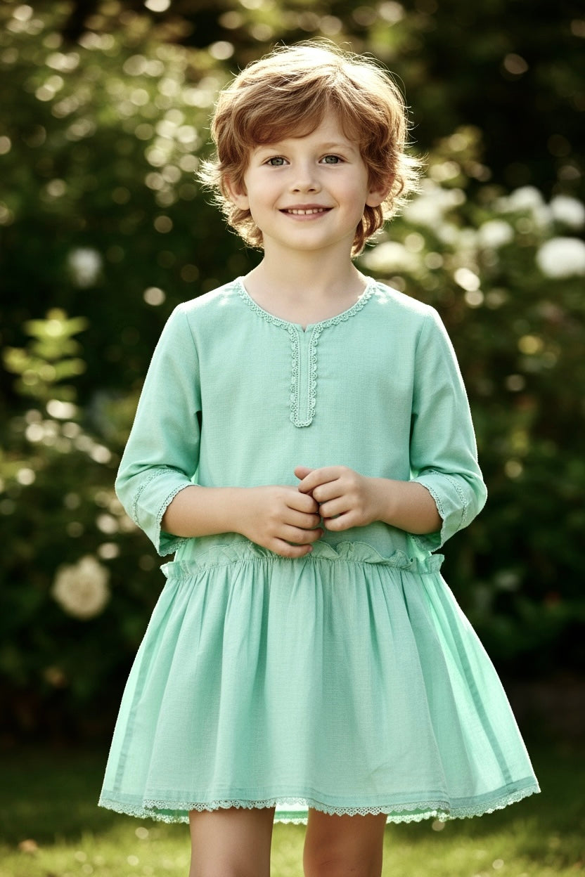 Girls Kurta(02792)Clr-Green-Fabric Cotton Lawn For Summers
