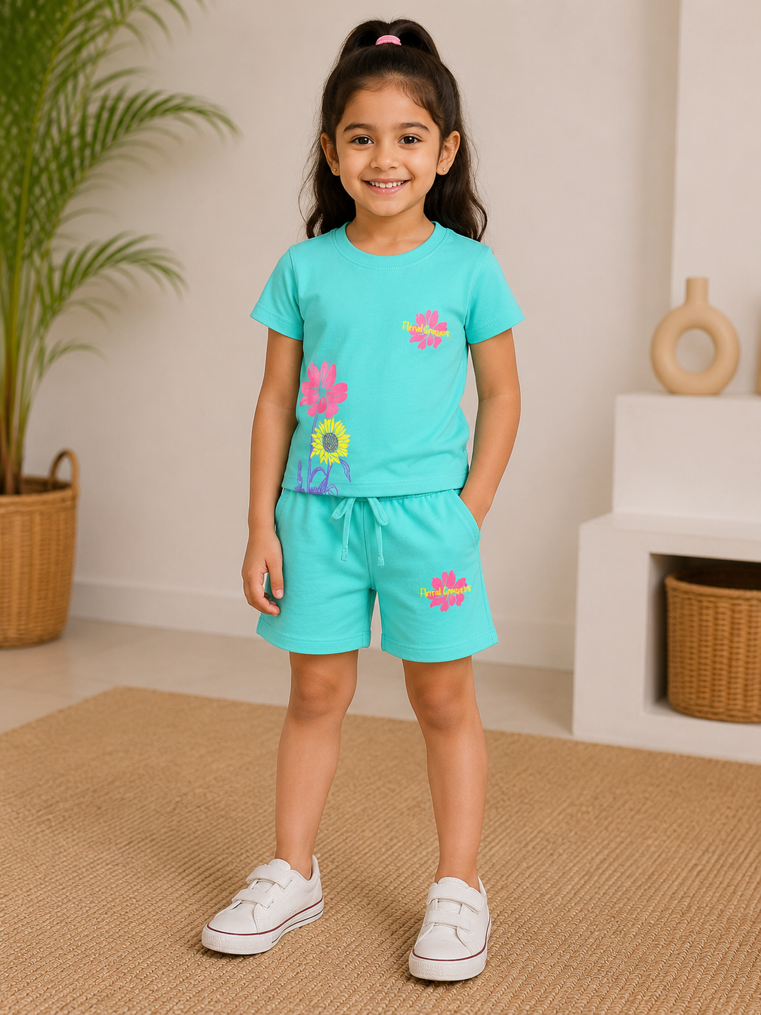 Girls Blended Pair (02837)Clr-Sea Green-Fabric Blended