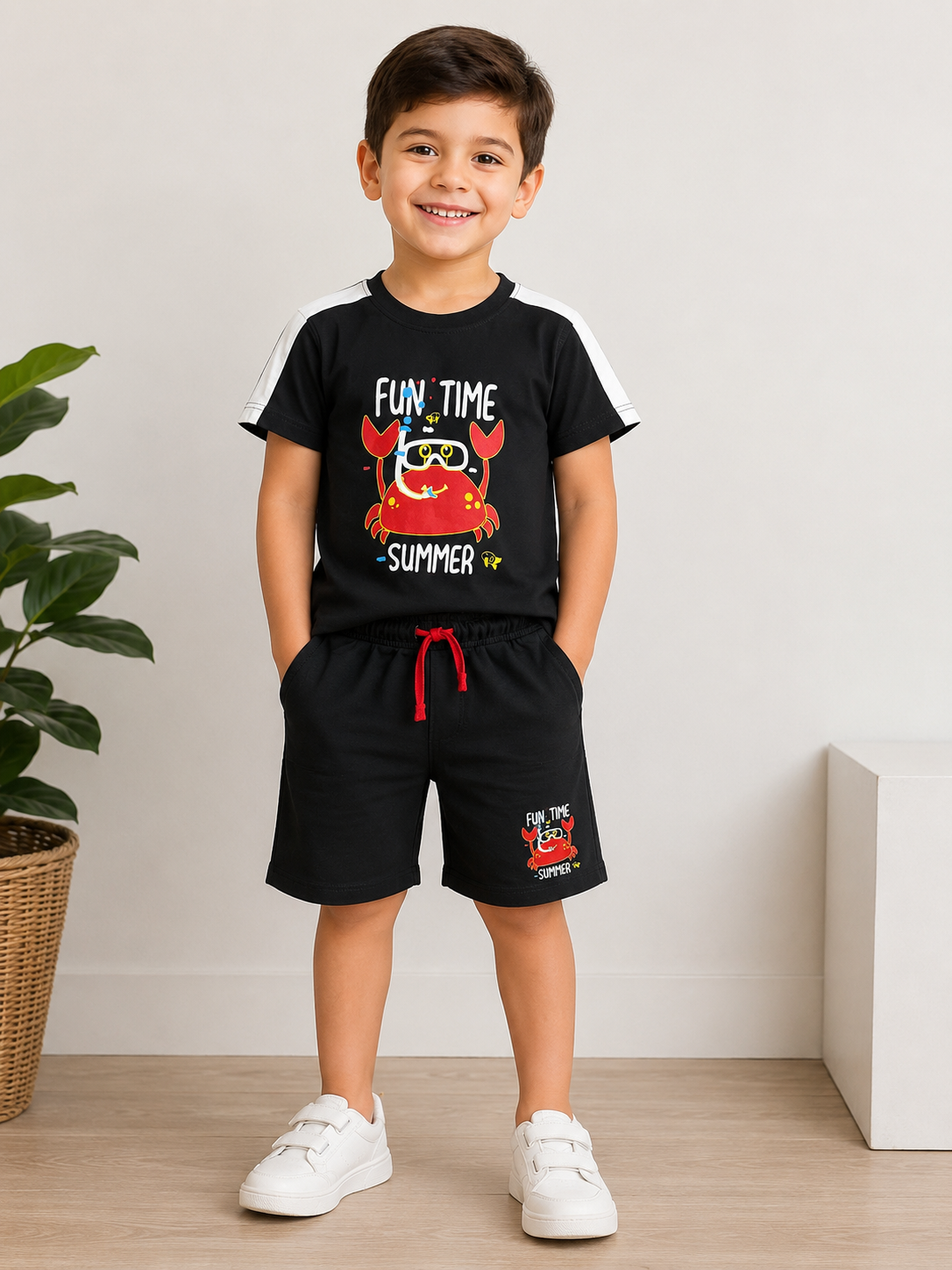 Boys Blended Pair(02847)Clr-Black,Red and white-Fabric Blended