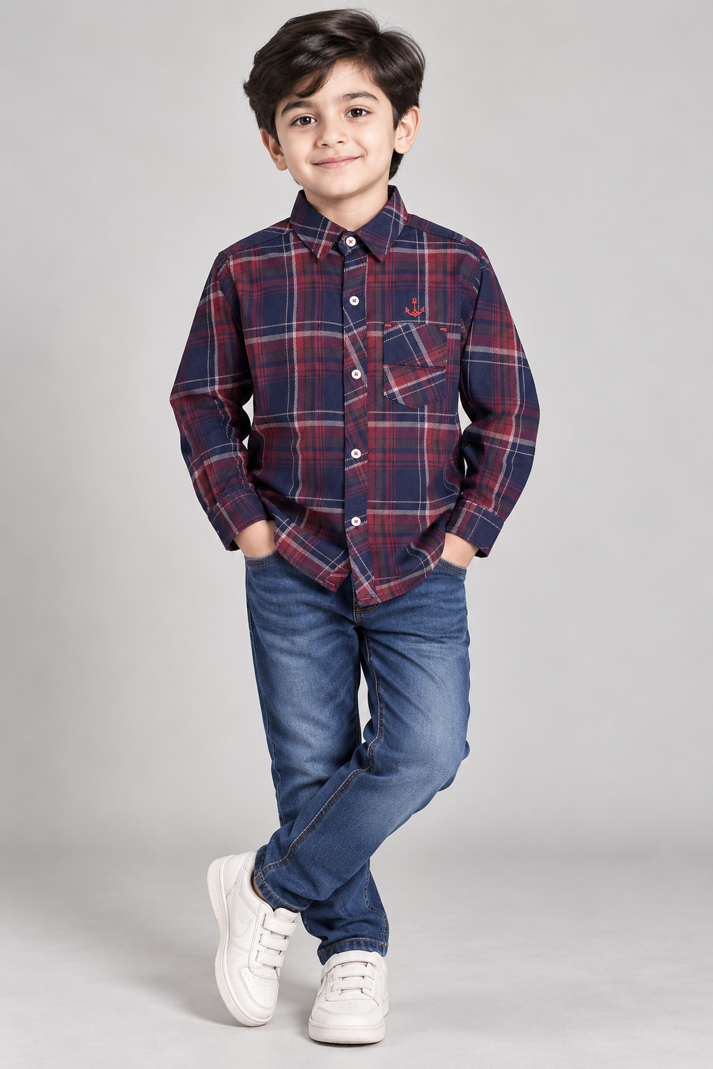 Boy Shirt (00202) Clr-Navy Blue and Maroon-Fabric Soft Flannel For winters