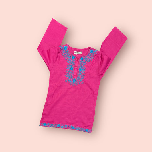 Girls Kurti (03831)-Fabric Khaddar-Clr  Shocking Pink