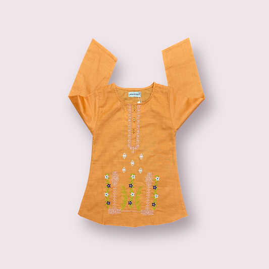 Girls Kurti (03601)-Fabric Khaddar-Clr  Orange