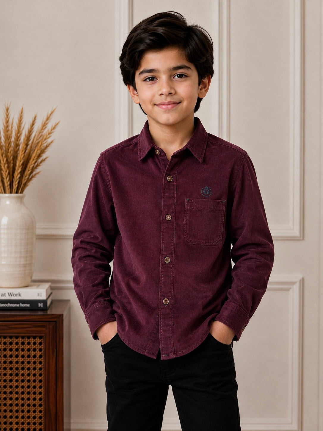 Boy Corduroy Shirt (0080) Clr-Plum-Fabric Soft Corduroy