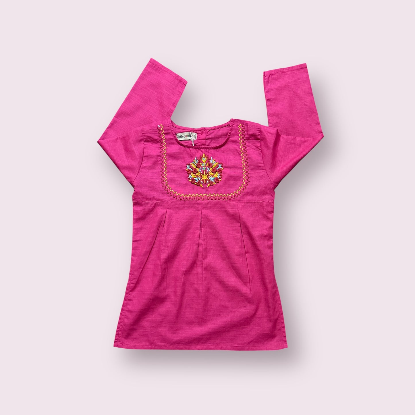 Girls Kurti (03523)-Fabric Khaddar-Clr Shocking Pink