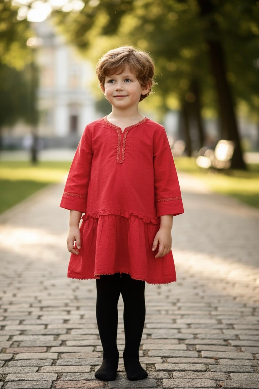 Girls Kurta(02791)Clr-Red-Fabric Cotton Lawn For Summers