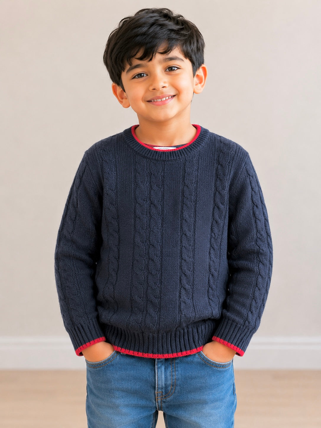 Boys Sweater (0053)Clr-Navy Blue and Red