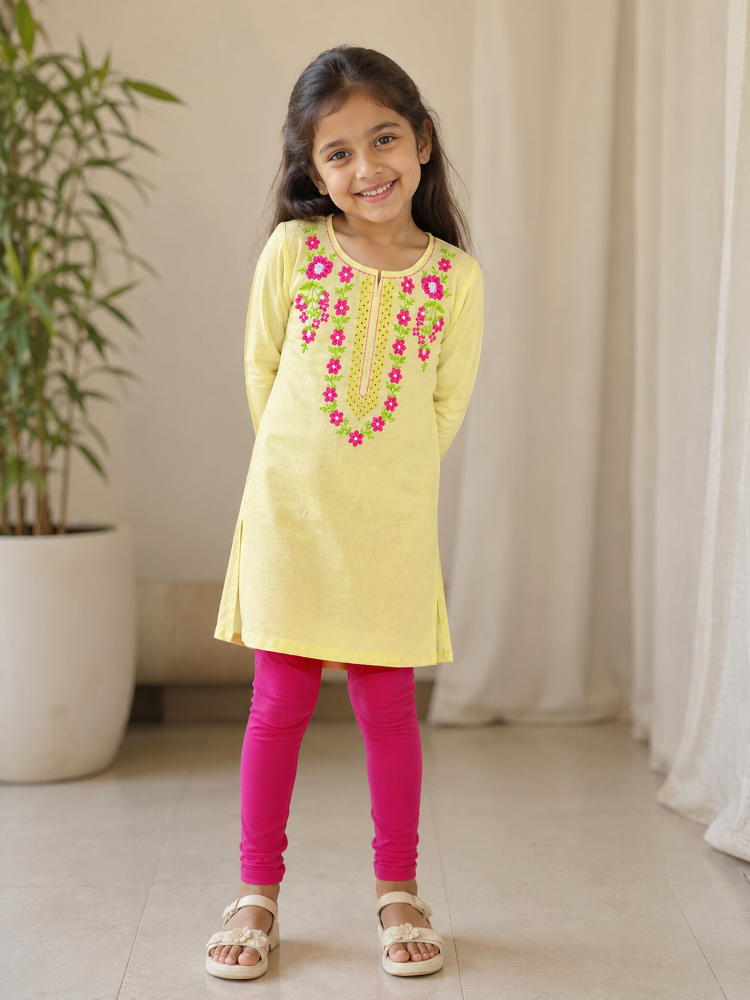 Girls Kurta(02778)Clr-Yellow-Fabric Lawn For Summers