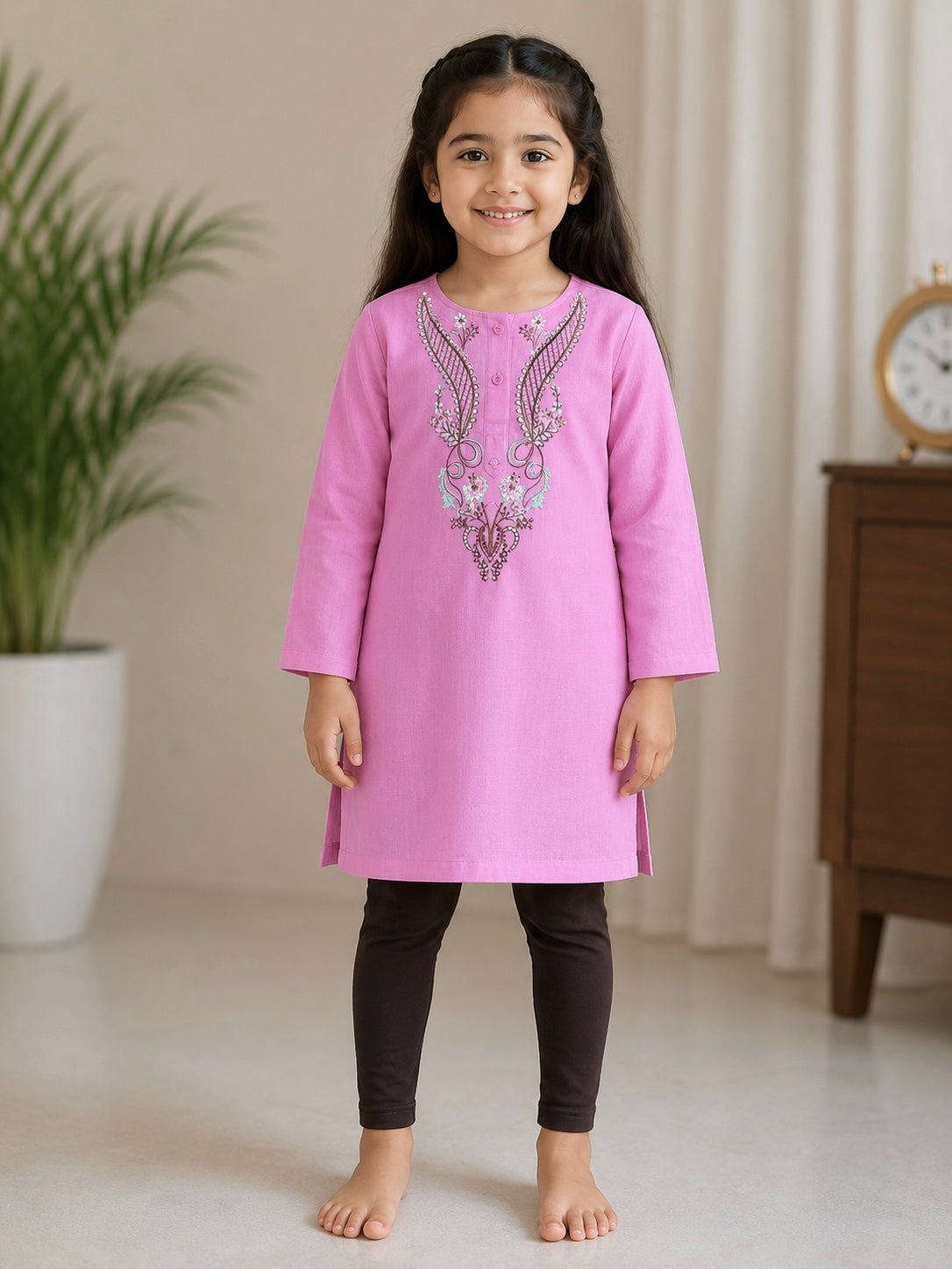 Girls Kurta(02793)Clr-Move pink-Fabric Lawn For Summers