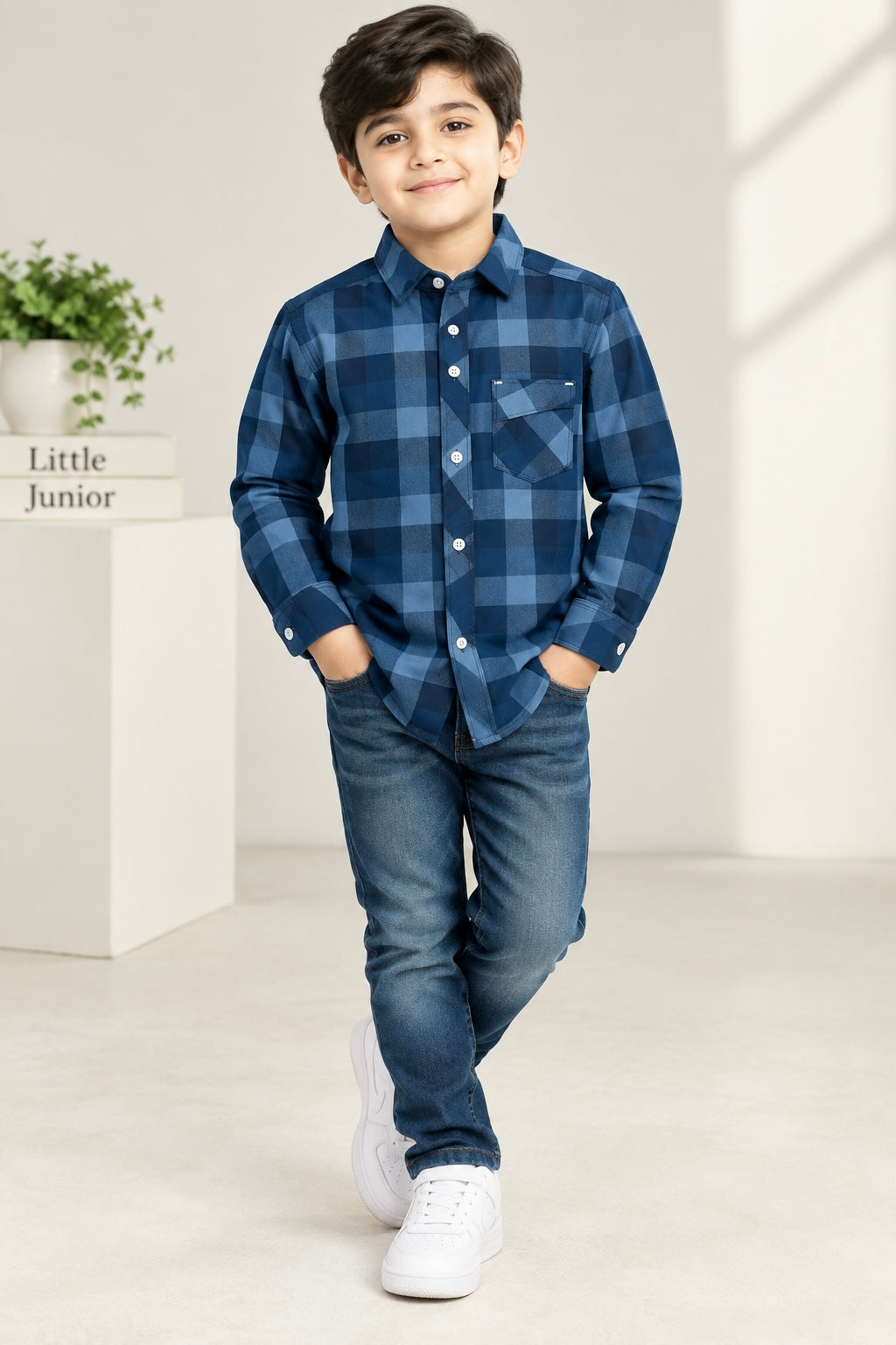 Boy Shirt (00162) Clr-Gry and Blue-Fabric Soft Flannel For winters