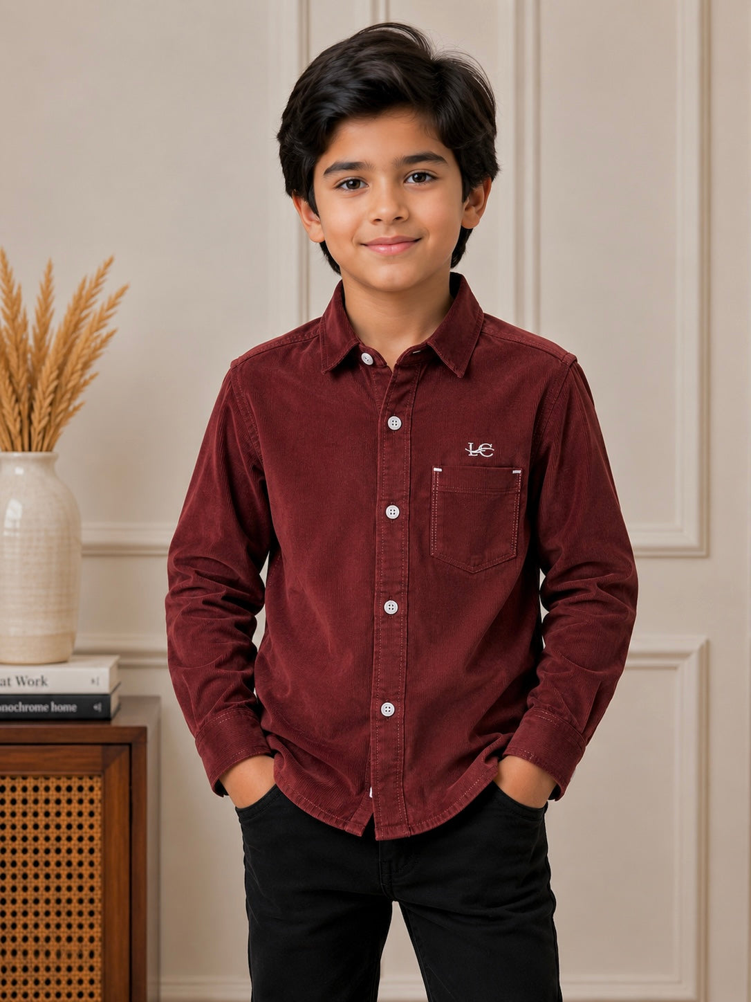 Boy Corduroy Shirt (0078) Clr-Copper Maroon-Fabric Soft Corduroy