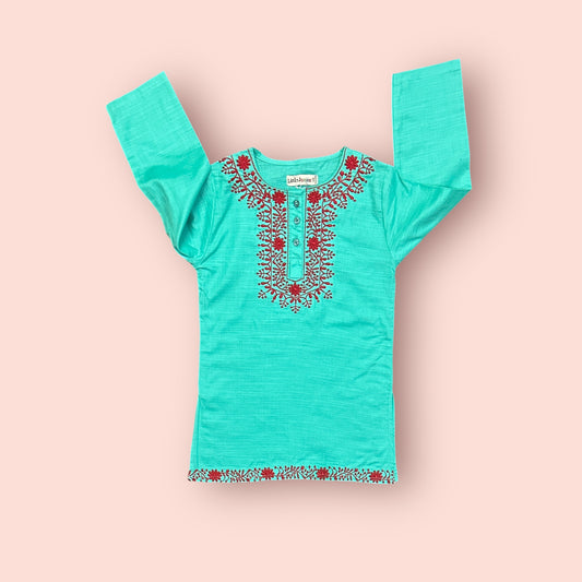 Girls Kurti (03832)-Fabric Khaddar-Clr Sea Green