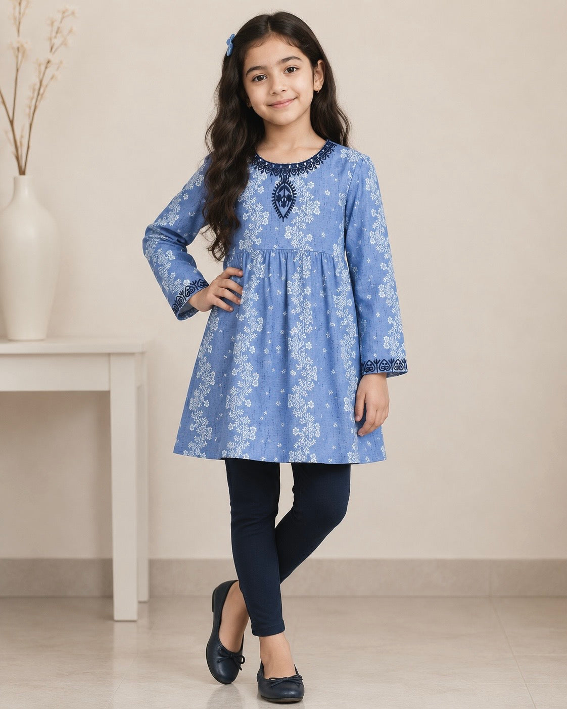 Girls Top (0094)Clr- blue-Fabric Khaddar