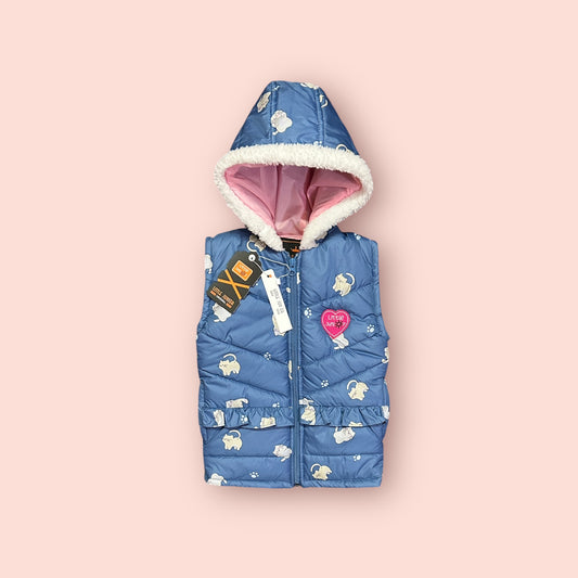 Girls Sleeveless  Puffer Jacket (03826)Clr-Blue Printed