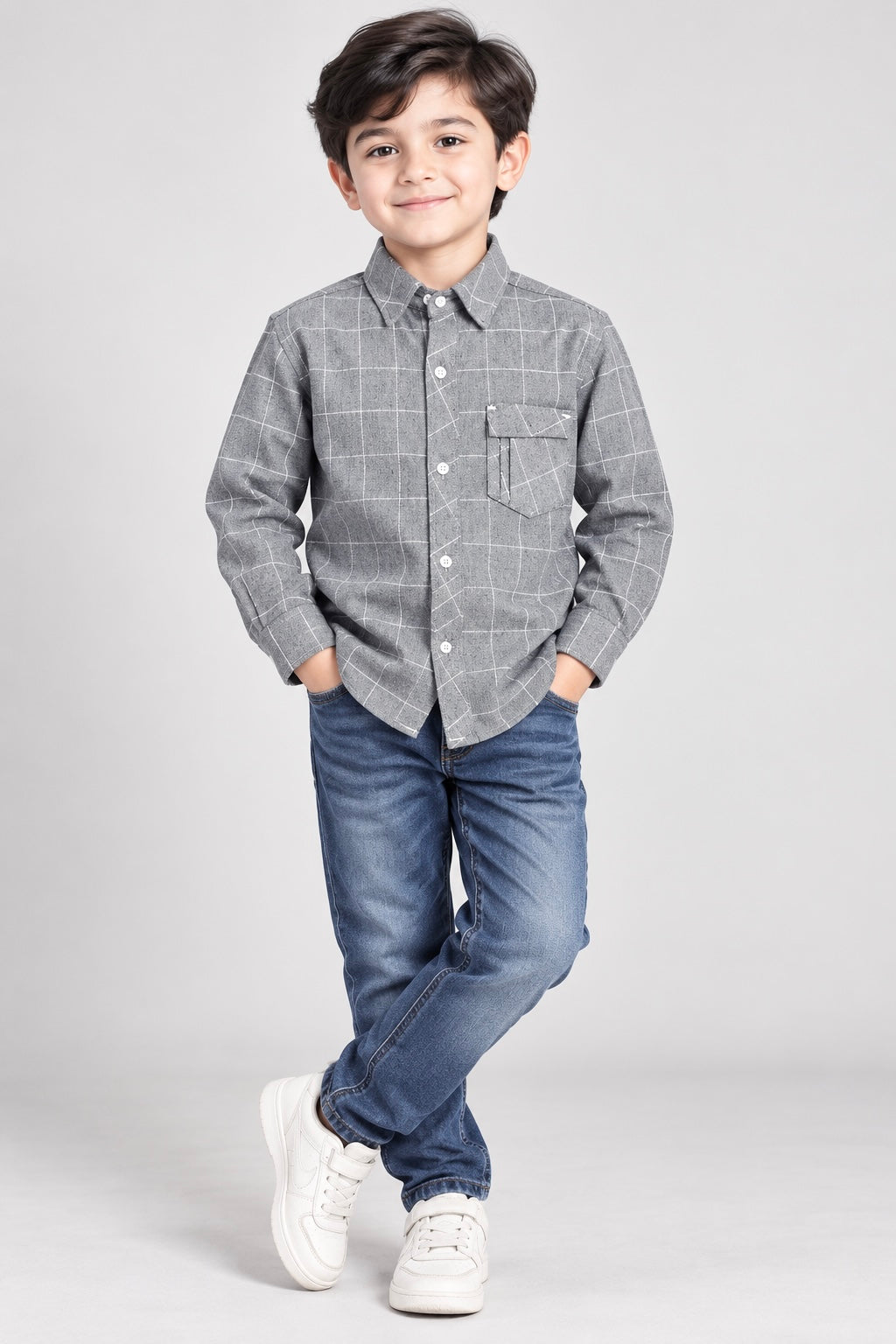Boy Shirt (00201) Clr-Gry and white-Fabric Soft Flannel For winters