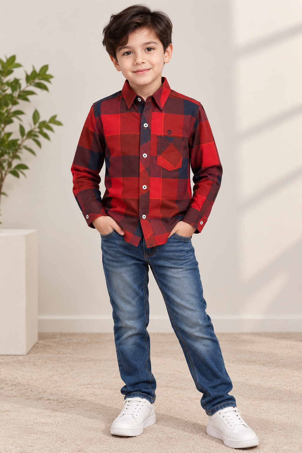 Boy Shirt (00158) Clr-Copper and Dark Gry-Fabric Soft Flannel For winters