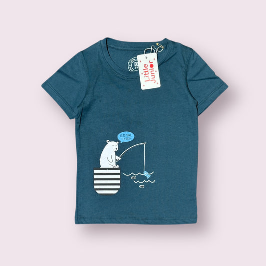 Boy T Shirt (0019)Clr-Gryish Blue-Fabric Blended Cotton