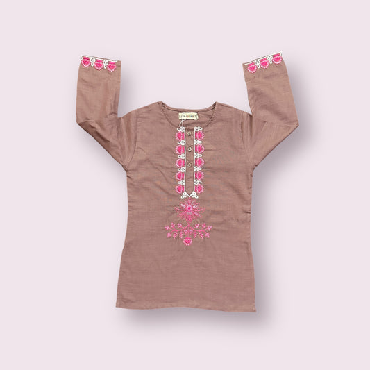 Girls Kurti (03614)-Fabric Khaddar-Clr Dark Plum