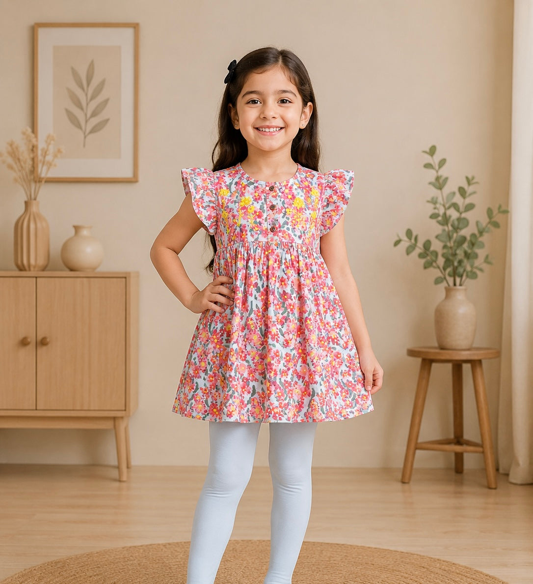 Girls top (02802)Clr-Orange-Fabric Lite Cotton For Summer