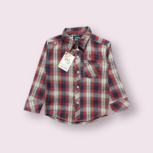 Boy Shirt (03534)Fabric Flannel-Clr Red,Navy Blue And Gry