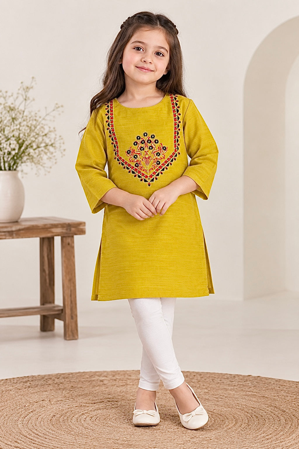 Girls Top (00188)Clr-Gold Yellow-Fabric Khaddar For winter