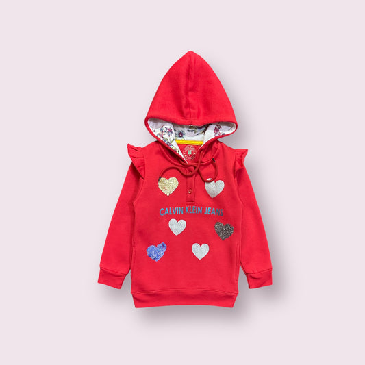 Girls Hoodie (03662) Fabric Warm Fleece-Clr Red