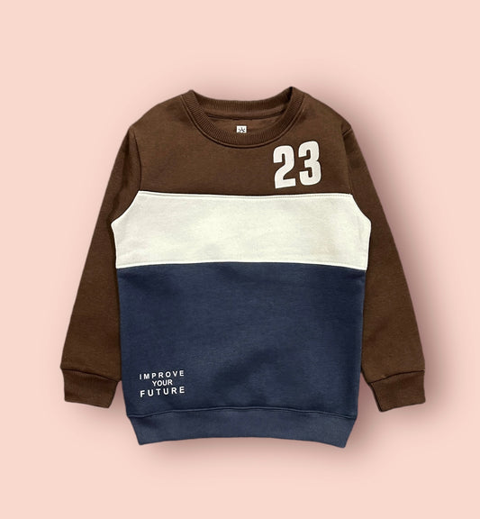 Boy Sweat Shirt (03719) Clr- Brown White And Navy