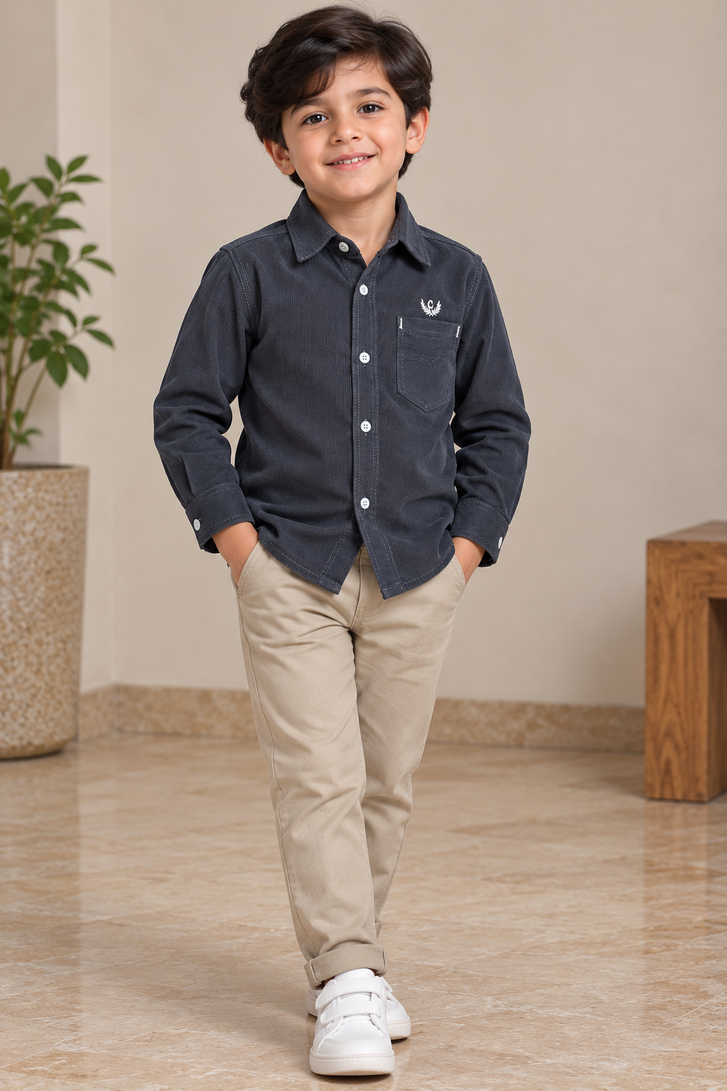 Boy Corduroy Shirt (00155)Clr-Dark Gry-Fabric Soft Corduroy