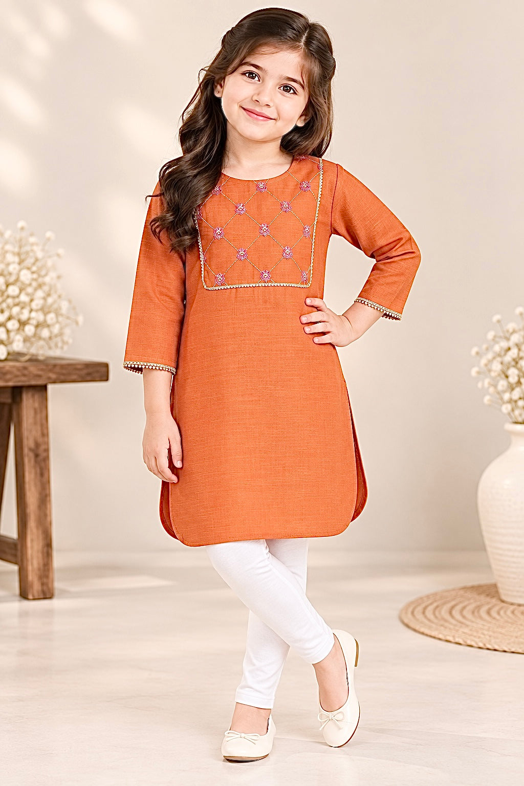 Girls Top (00187)Clr-Copper-Fabric Khaddar For winter