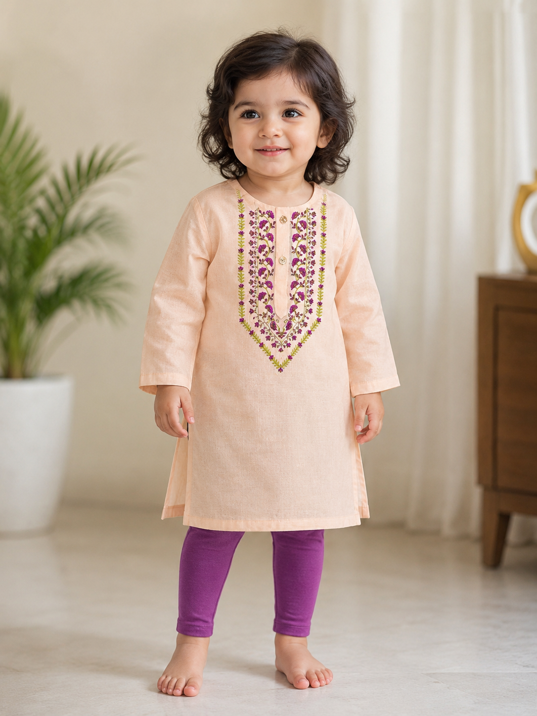 Girls Kurta(02788)Clr-Peach-Fabric Lawn For Summers