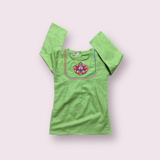 Girls Kurti (03529)-Fabric Khaddar-Clr Army Green