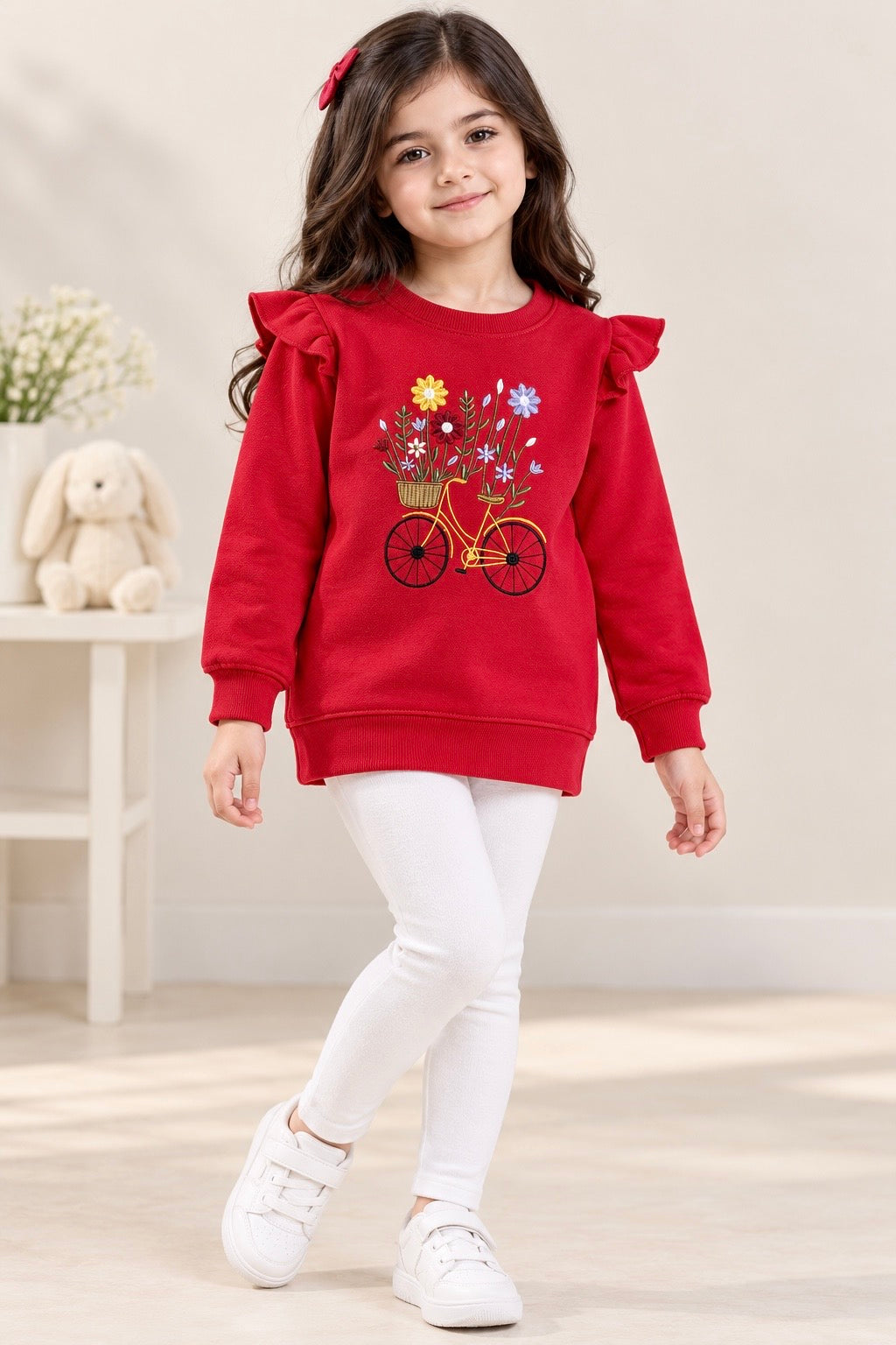 Girls Sweat-Shirt(00210)Clr-Red-Fabric High Quality warm Fleece