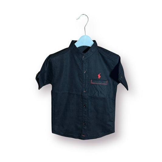 Boys Shirt(00164)Clr-Black-Fabric Cotton