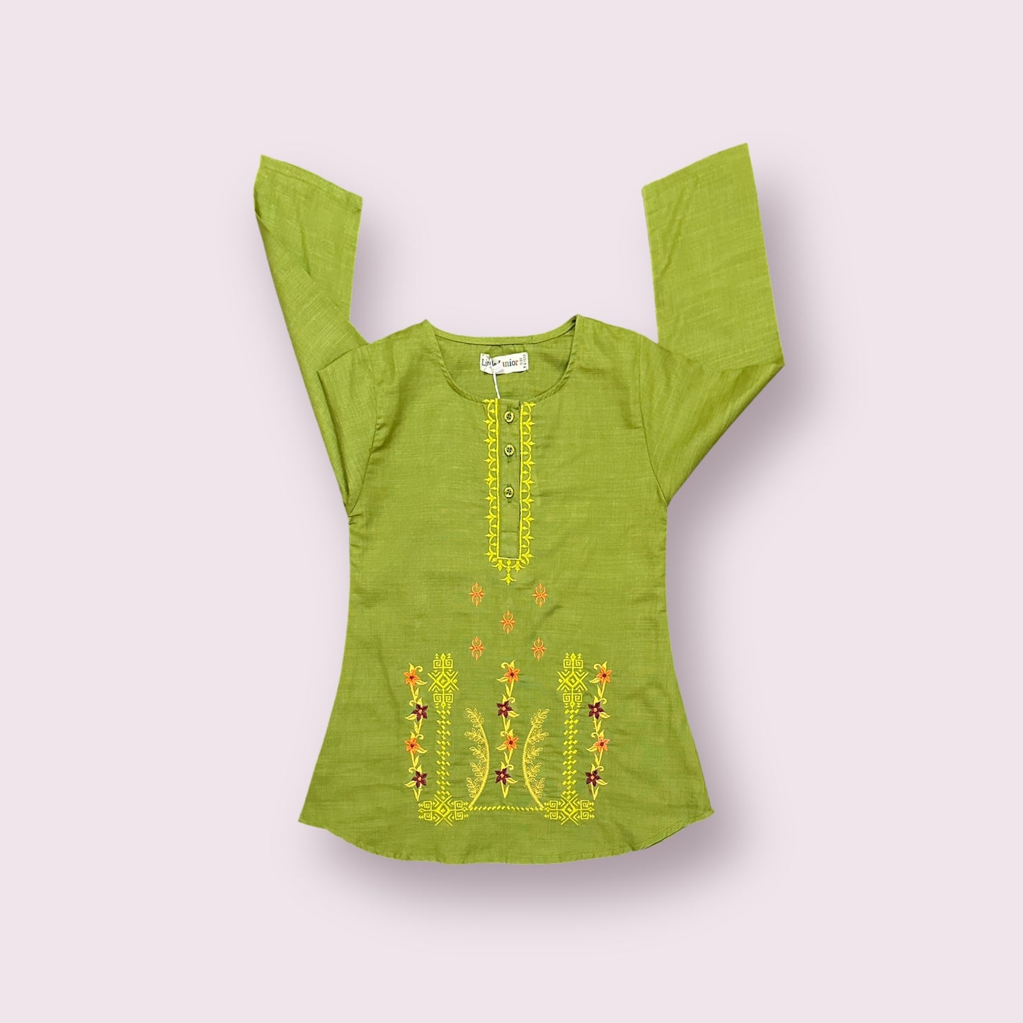 Girls Kurti (03600)-Fabric Khaddar-Clr Green