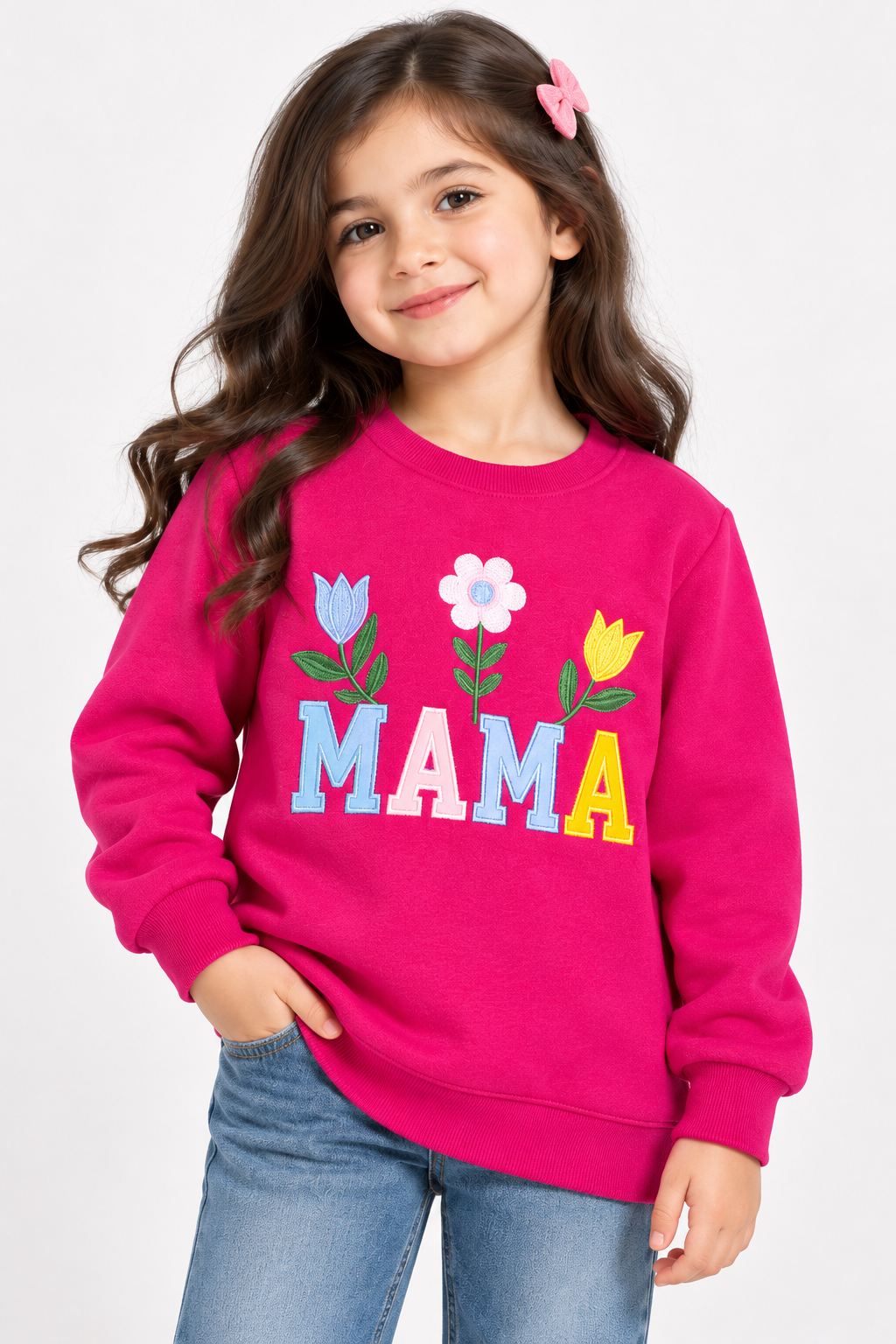 Girls Sweat-Shirt(00364)Clr-Shocking Pink-Fabric High Quality warm Fleece